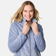 [CJ is 5'10" wearing size S.] Woman wearing a blue quilted jacket on a white background