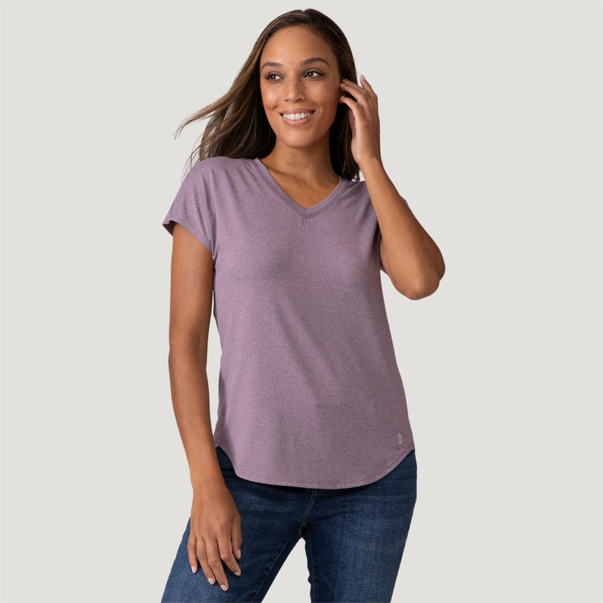 [Shelby is 59" wearing a size Small.] Womens Microtech® Chill B Cool Tee - S - Plumberry #color_plumberry