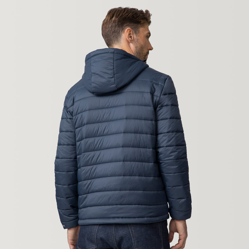 [Matt is 6'2" wearing a size Medium.] Men's Tri-Color Hooded Puffer - M - Dark Navy - #color_dark_navy