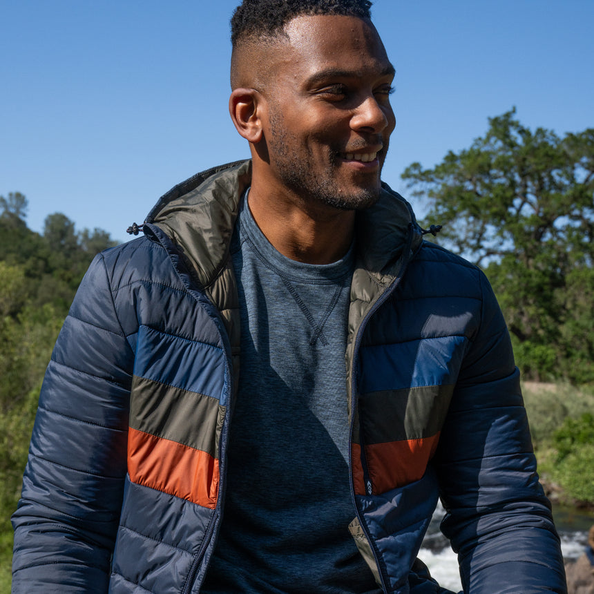 Men's Tri-Color Hooded Puffer - M - Dark Navy - #color_dark_navy