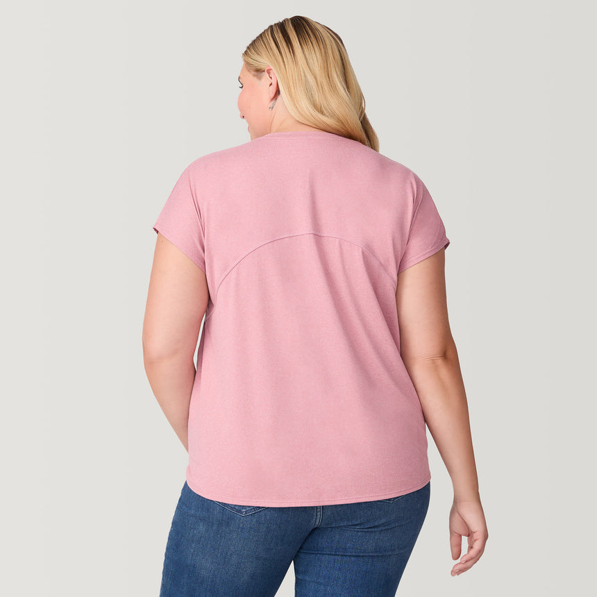 [Lola is 5'10.5" wearing a size 1X.] Women's Plus Size Microtech Chill B Cool Tee - 1X - Rouge #color_rouge