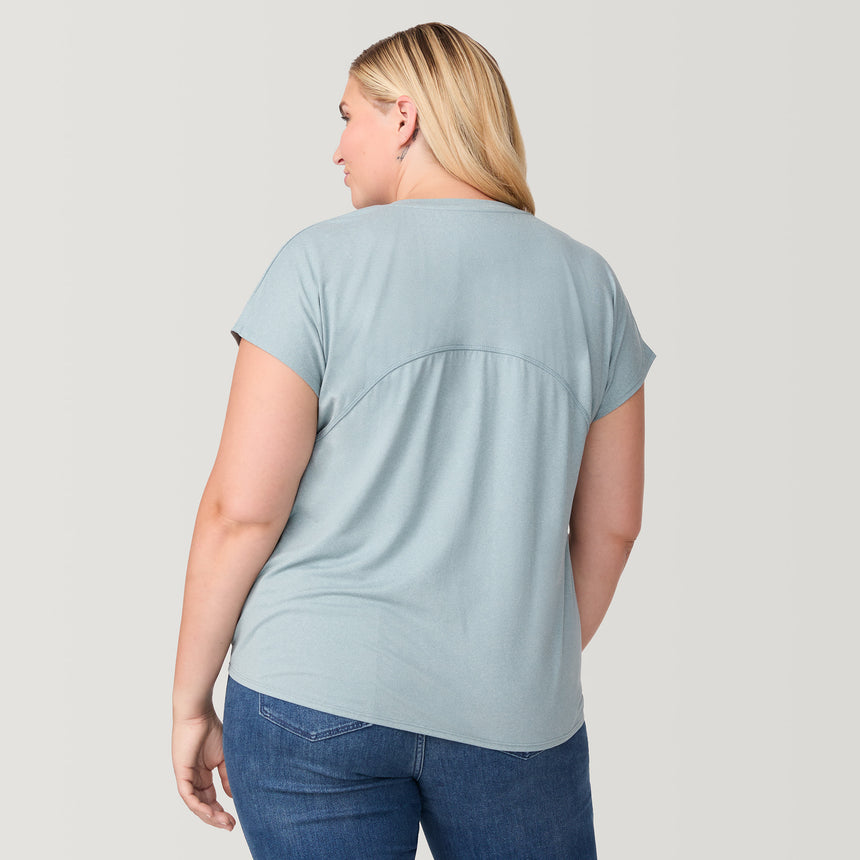 [Lola is 5'10.5" wearing a size 1X.] Women's Plus Size Microtech Chill B Cool Tee - 1X - Willow #color_willow