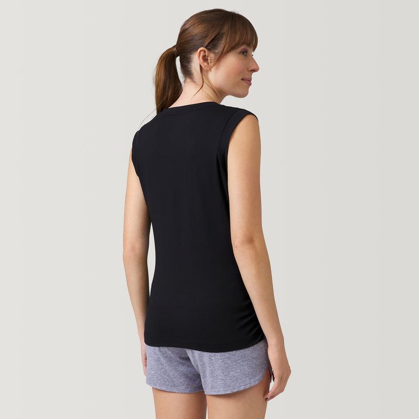 [Melanie is 5'8.5" wearing a size Small] Women's Microtech® Chill V-Neck Tank Top - S - Black #color_black
