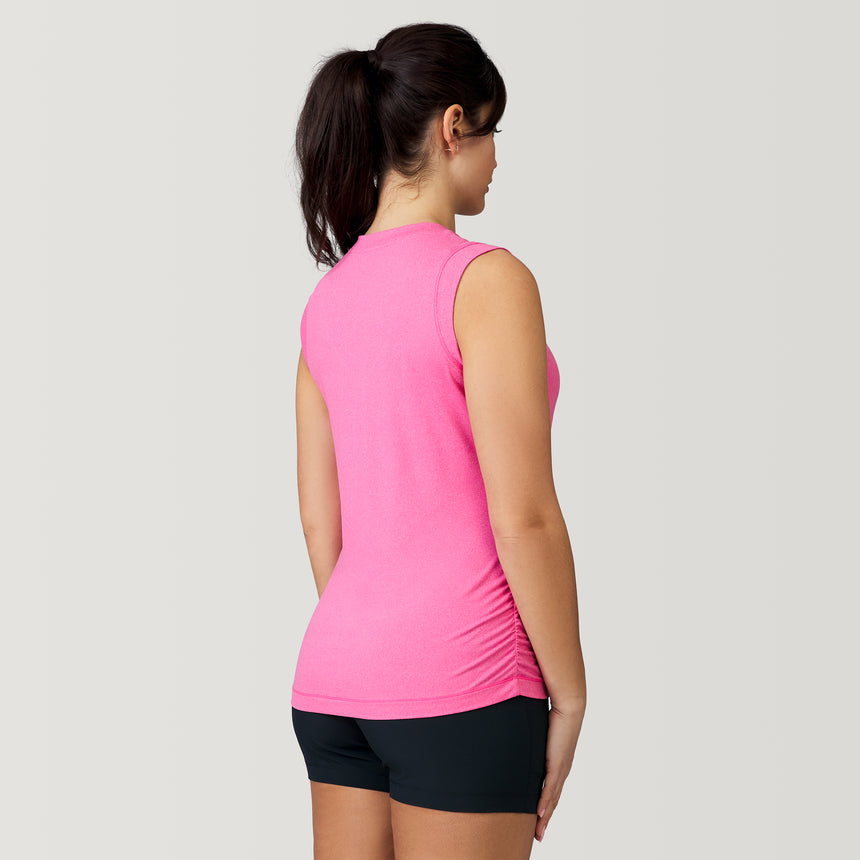 [Michelle is 5'8" wearing a size Small] Women's Microtech® Chill V-Neck Tank Top - S - Coral #color_coral