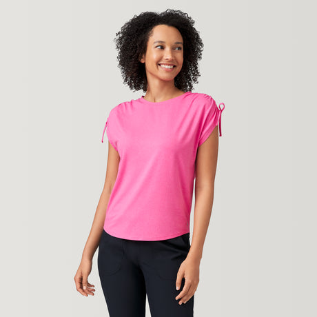 [Victoria is 5'11" wearing a size Small] Women's Microtech® Chill Dolman Sleeve Top - S - Coral #color_coral
