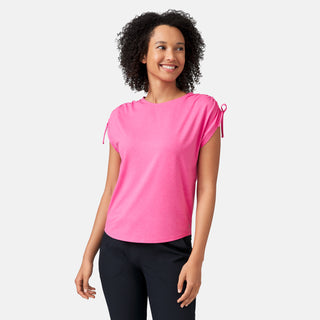 [Victoria is 511" wearing a size Small.] Womens Microtech® Chill Dolman Sleeve Top - S - Coral #color_coral
