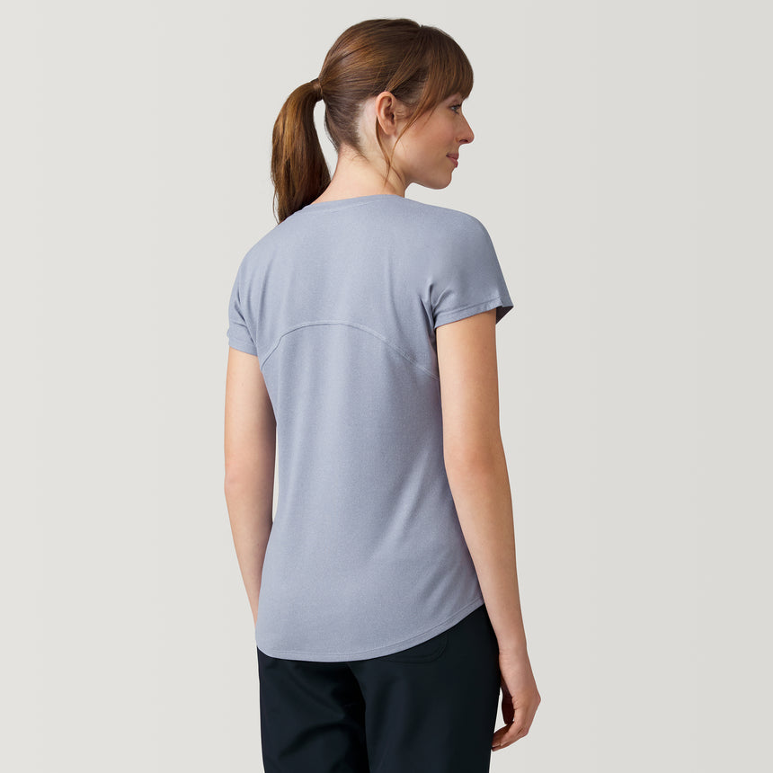 [Melanie is 5’8.5” wearing a size Small.] Free Country Women's Microtech Chill B Cool Tee - Grey - S#color_grey