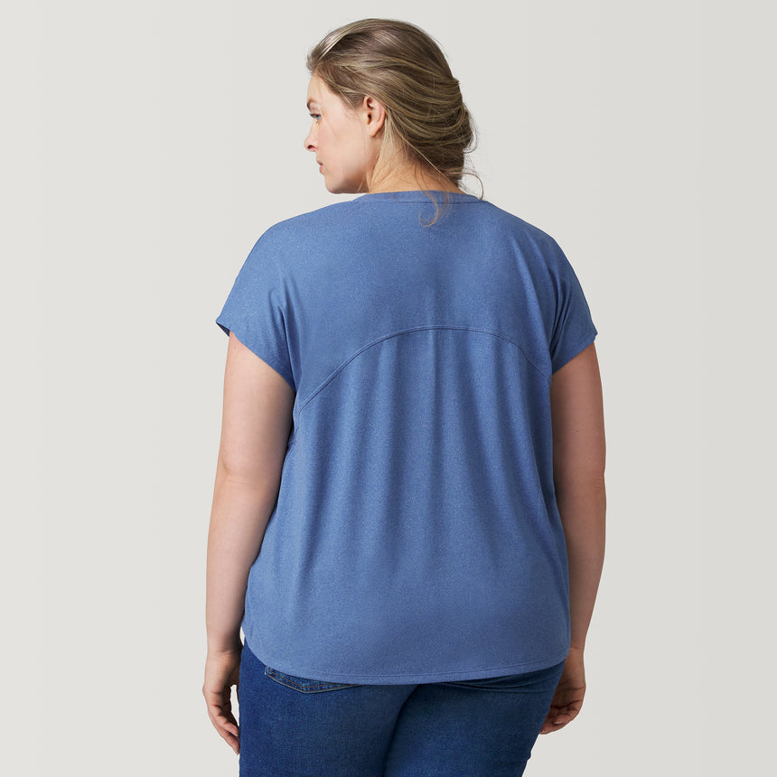 [Angela is 5’10” wearing a size 1X] Women's Plus Size Microtech Chill B Cool Tee - Chambray - 1X #color_chambray