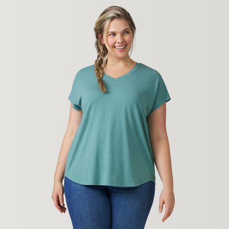 [Angela is 5’10” wearing a size 1X] Women's Plus Size Microtech Chill B Cool Tee - Laurel - 1X #color_laurel