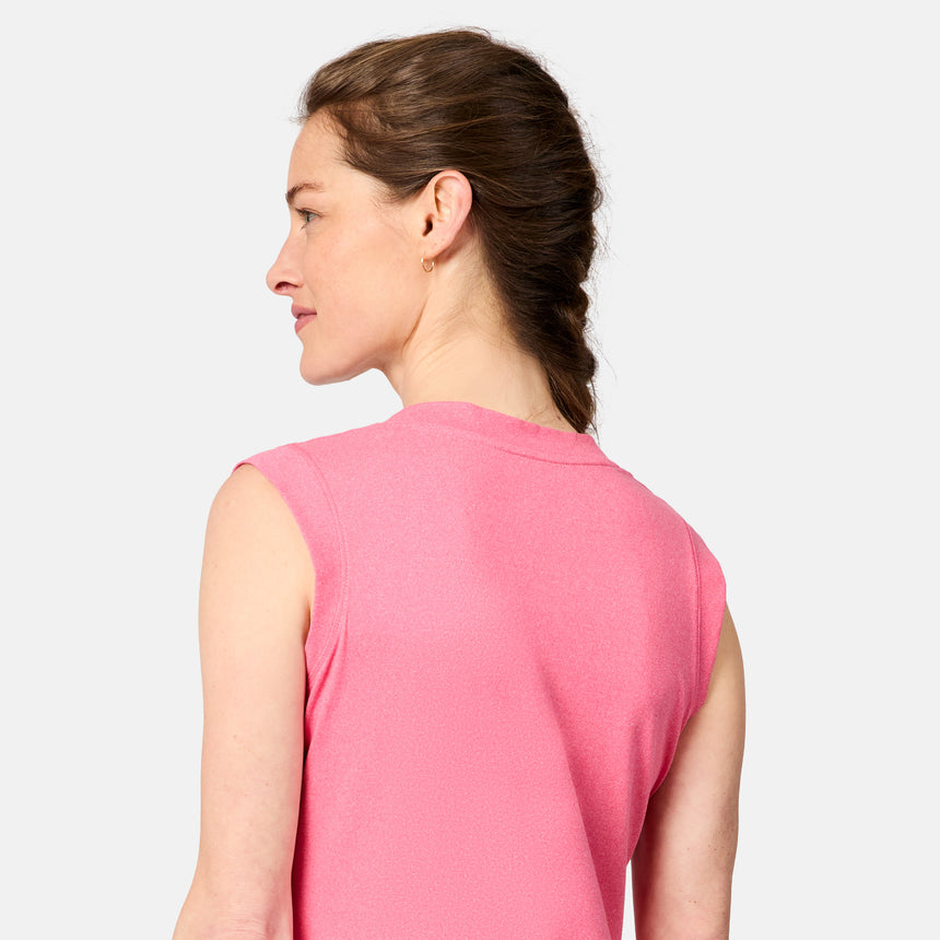 [Kaitlyn is 5'9" wearing size S] Woman wearing a pink sleeveless top on a light gray background