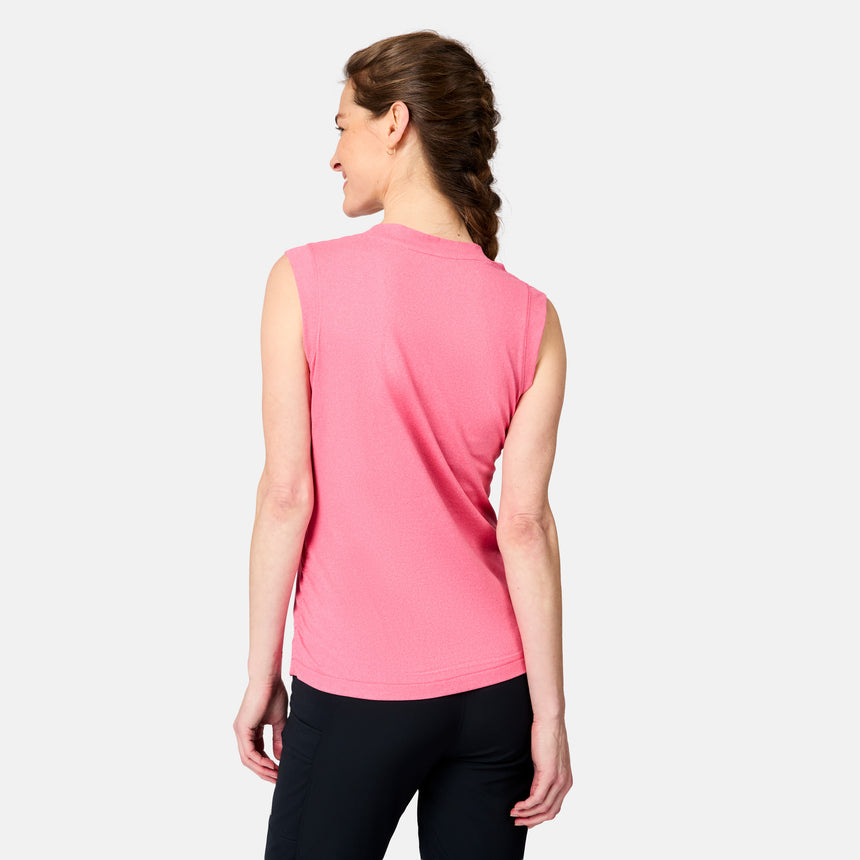[Kaitlyn is 5'9" wearing size S] Woman wearing a pink sleeveless top on a white background