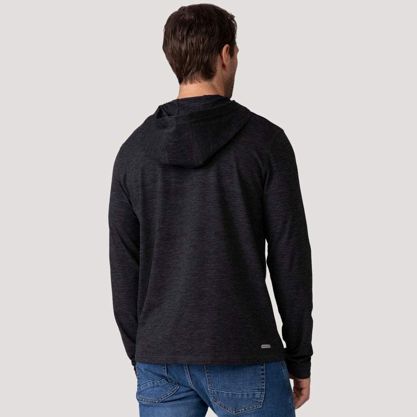 [Vince is 6'1" wearing a size Medium.] Men's Sueded Spacedye Hoodie - Black - M #color_black