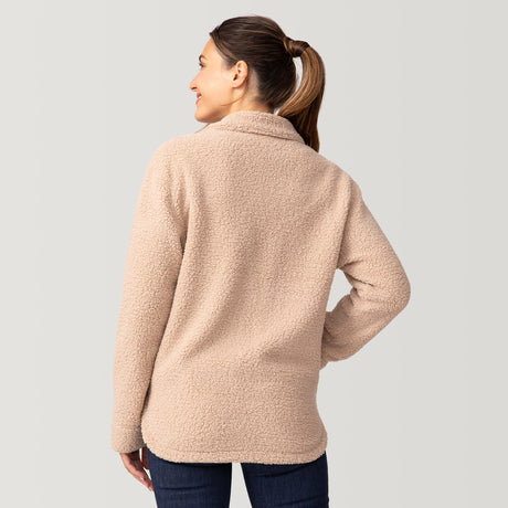 [Olga is 5’9" wearing a size Small.] Women's Sherpa Shacket - S - Wheat #color_wheat