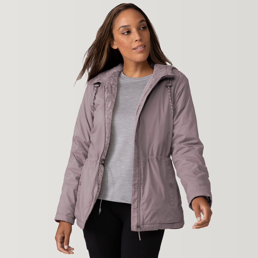 [Shelby is 5'9" wearing a size Small.] Women's Cascade Windshear Jacket- S - Taupe #color_taupe