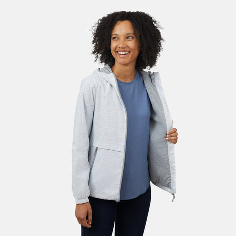 [Victoria is 5'11" wearing a size Small.] Women's Outland Windshear Jacket - S - Silver Chip Melange #color_silver-chip-melange