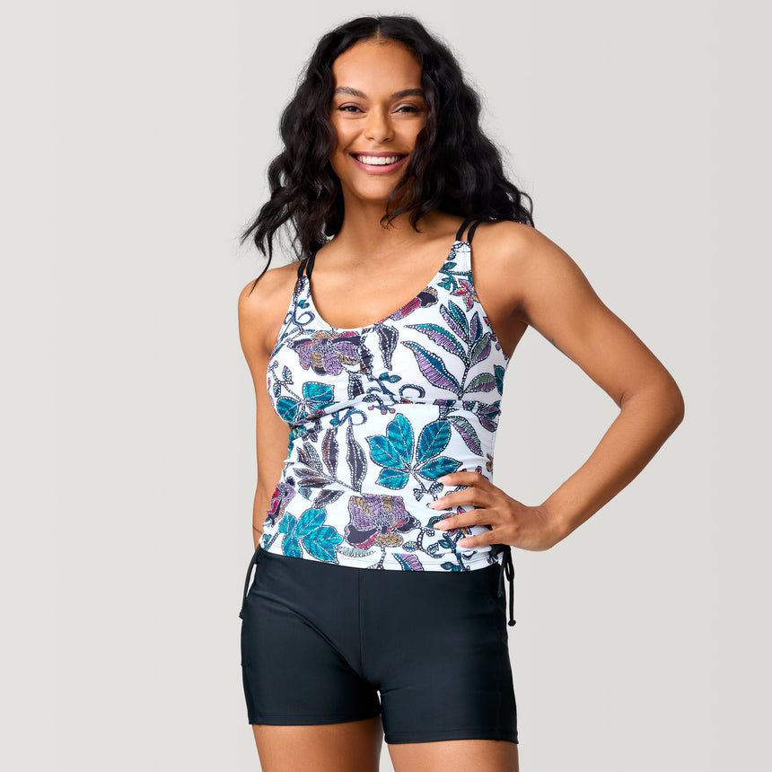 Women's Sunlit Floral Side Shirred V-Neck Tankini Top