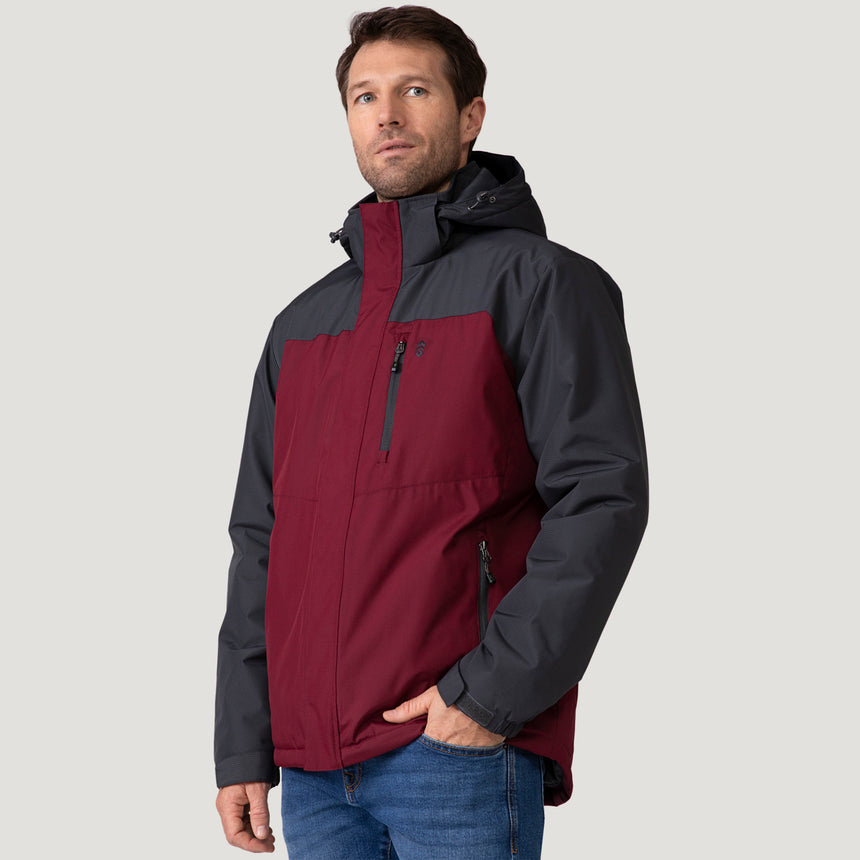 [Vince is 6'1" wearing a size Medium.] Men's Arvon Mid Weight Jacket - Wine #color_wine