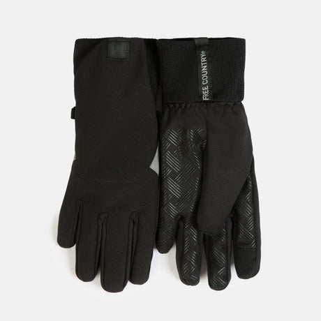 Black Aquarius Women’s Super Softshell® gloves with ribbed cuffs, textured grip palms, and texting tips.