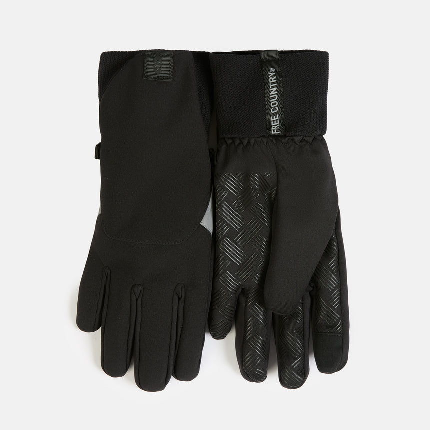 Black Aquarius Women’s Super Softshell® gloves with ribbed cuffs, textured grip palms, and texting tips.