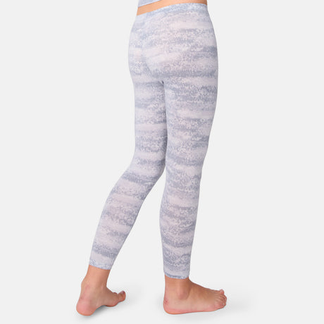 Marbled gray leggings worn by a child on a white background