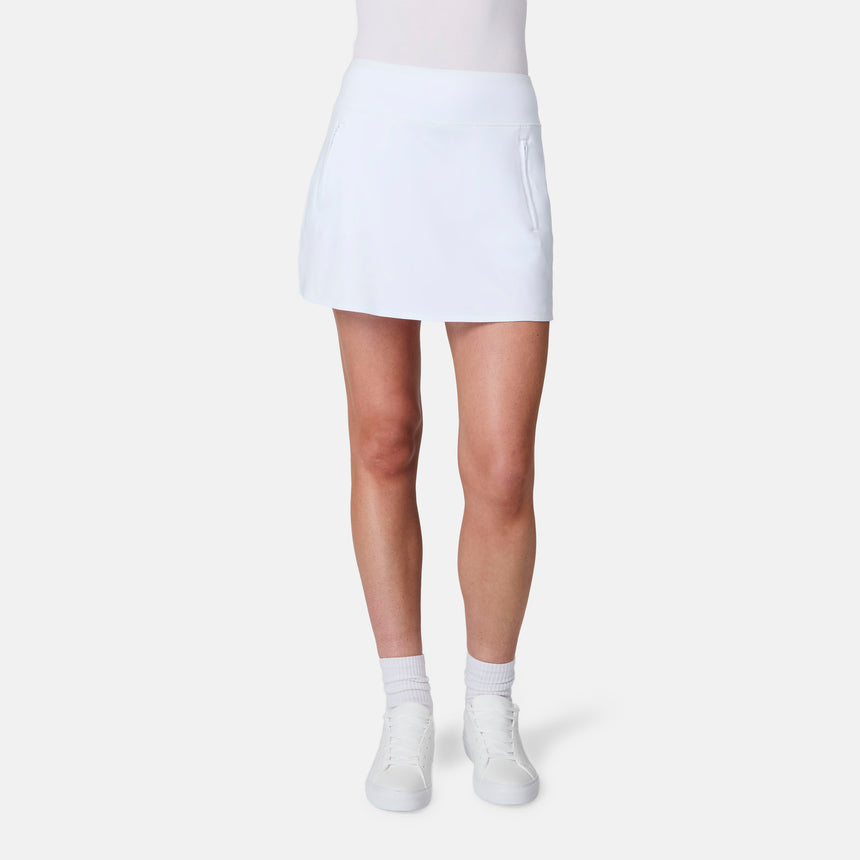 [Model is wearing size S] Person wearing a white skirt on a plain background