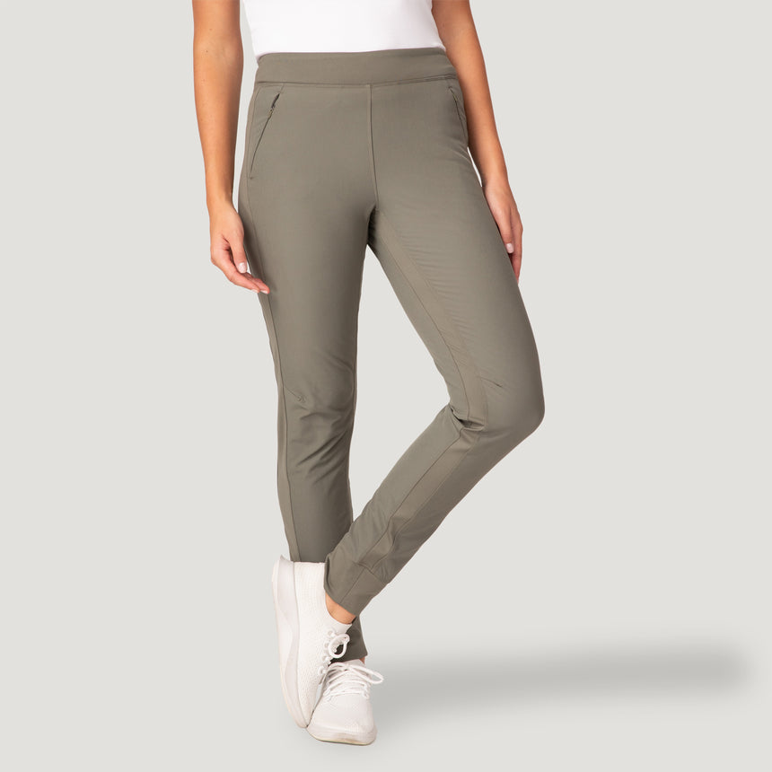 [London is 5'9.5" wearing a size Small.] Women's Venture Out Hybrid Jogger - S - Vine #color_vine