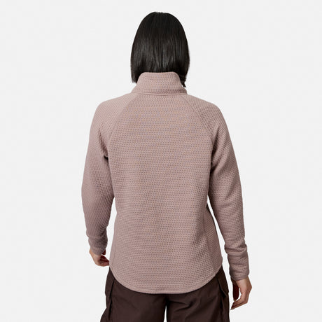 Back view of a mauve Free Country Women’s UltraFill Cowl Neck Top featuring a textured honeycomb pattern and a seamless quilting design.