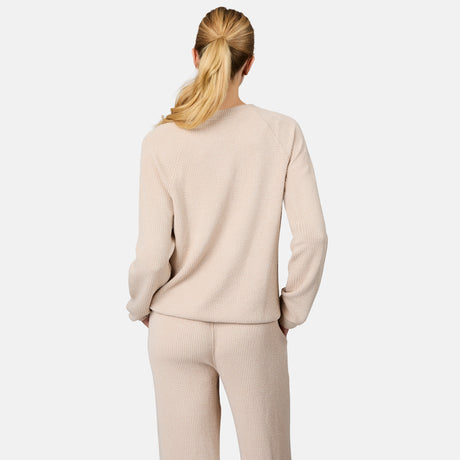[Emily is 5'10" wearing size S] Person wearing a beige sweater and pants set on a white background