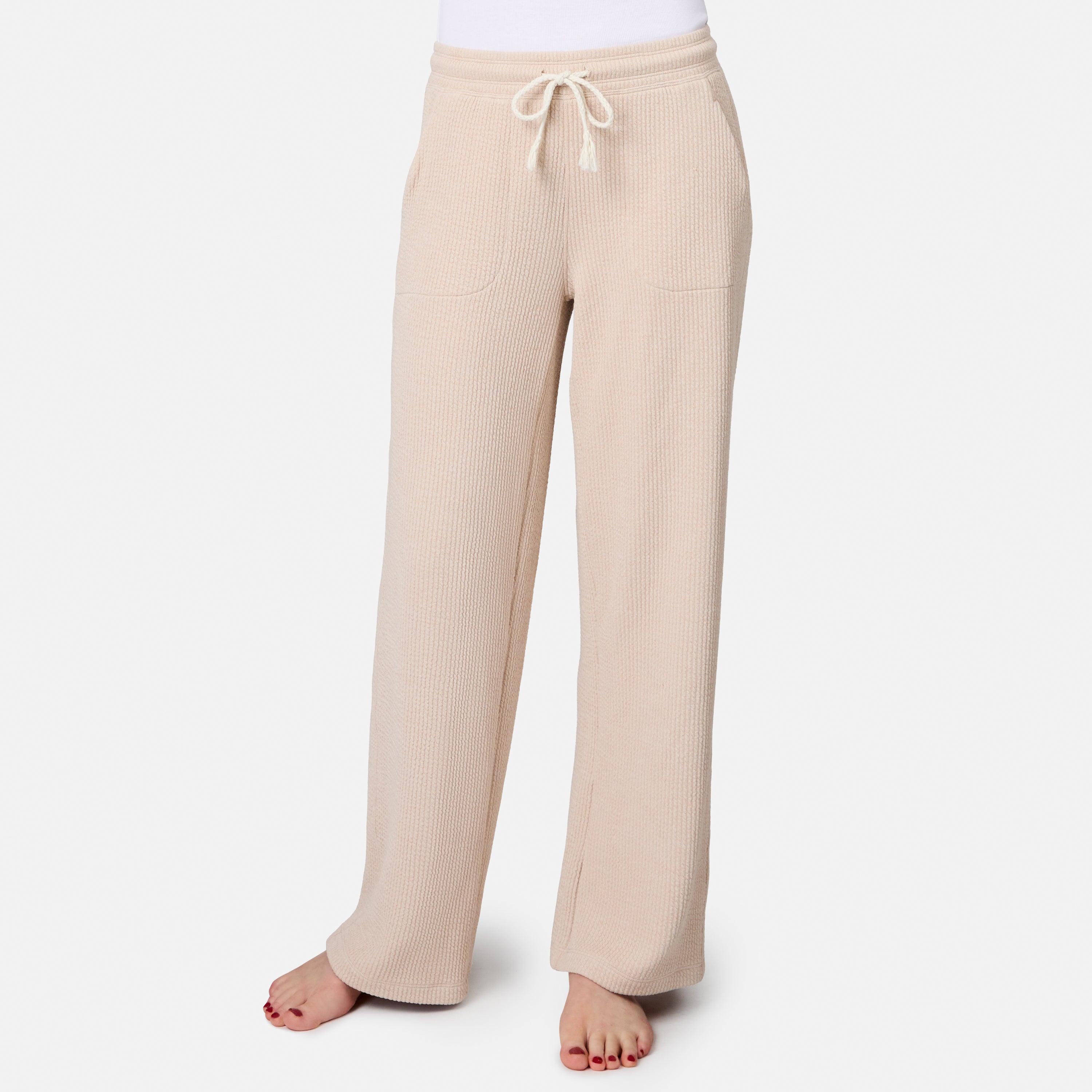 Slit Knit Pants ベージュ34 Women's Ripple Knit Long Wide Leg Pant – Free Country