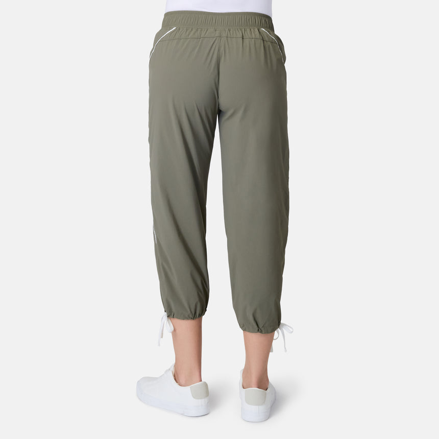 [Model is wearing size S] Green jogger pants worn by a person on a white background