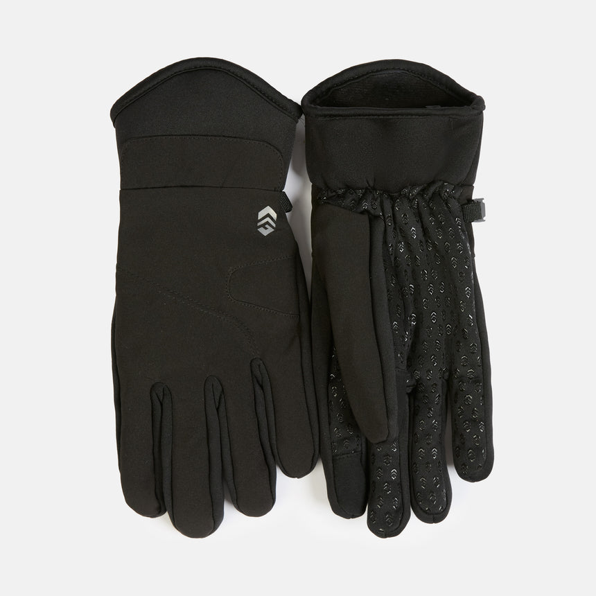A pair of black Aquarius Men’s 2-Way Stretch Softshell Gloves with a patterned grip on the palms and fingers.