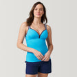 [Emily is 5’9” wearing a size Small.] Women's Track Stripe Tankini Top - Azure #color_azure