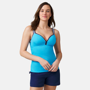 [Emily is 5’9” wearing a size Small.] Women's Track Stripe Tankini Top - Azure #color_azure