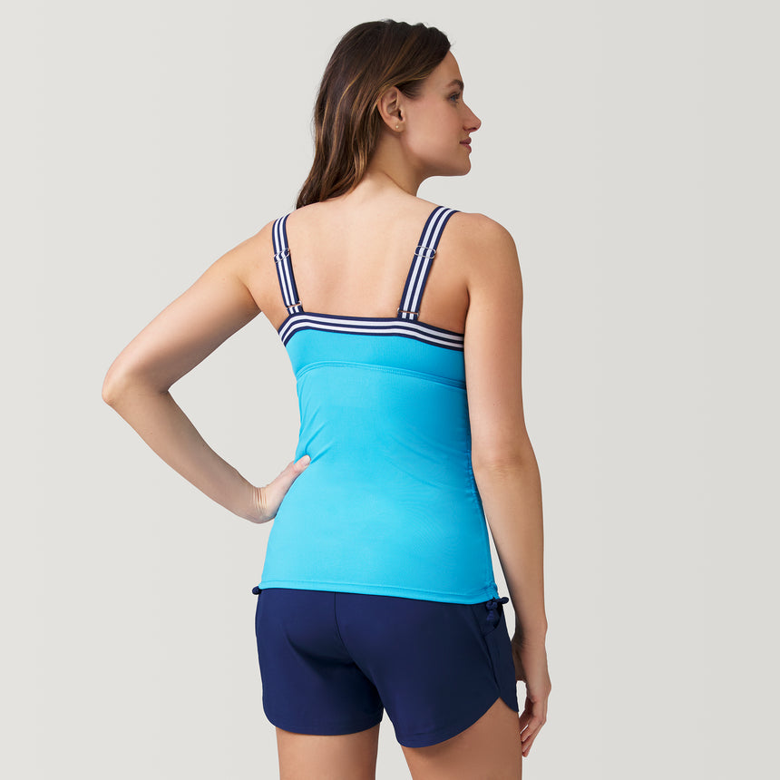 [Emily is 5’9” wearing a size Small.] Women's Track Stripe Tankini Top - Azure #color_azure