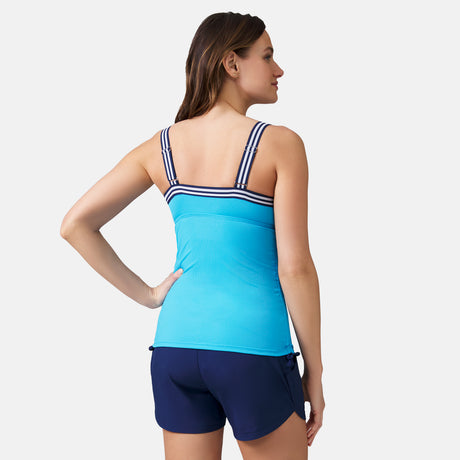 [Emily is 5’9” wearing a size Small.] Women's Track Stripe Tankini Top - Azure #color_azure