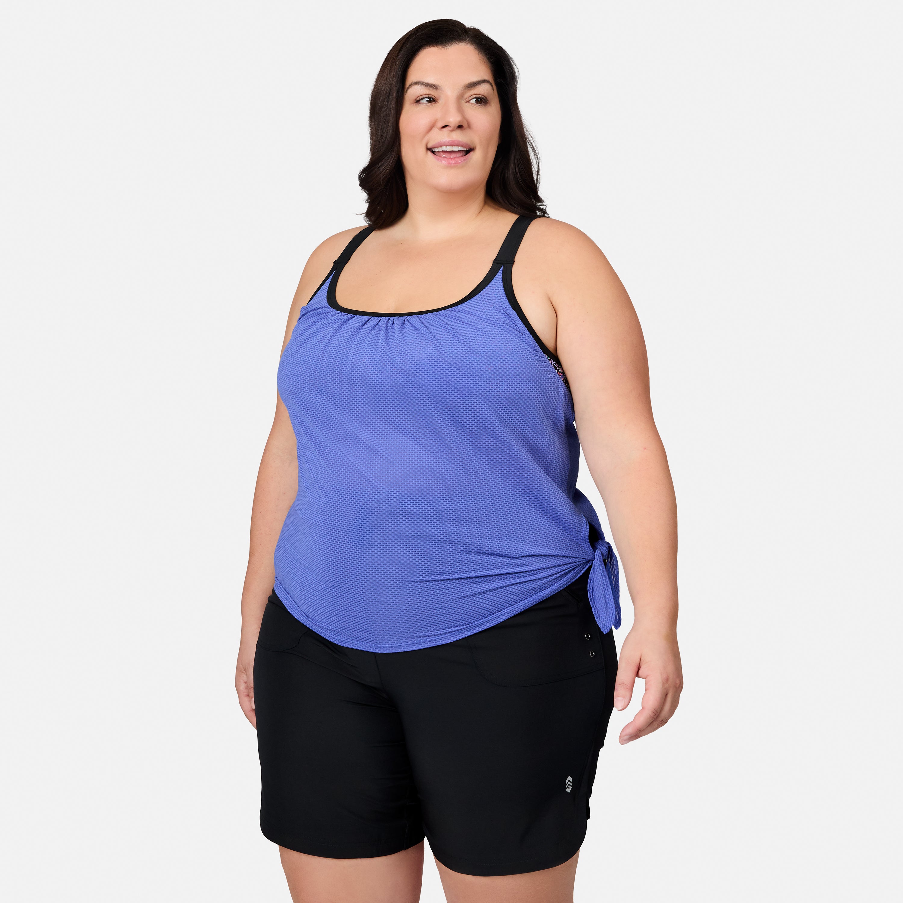 Women's Plus Size Textured Mesh Side Tie Blouson Tankini Top – Free Country