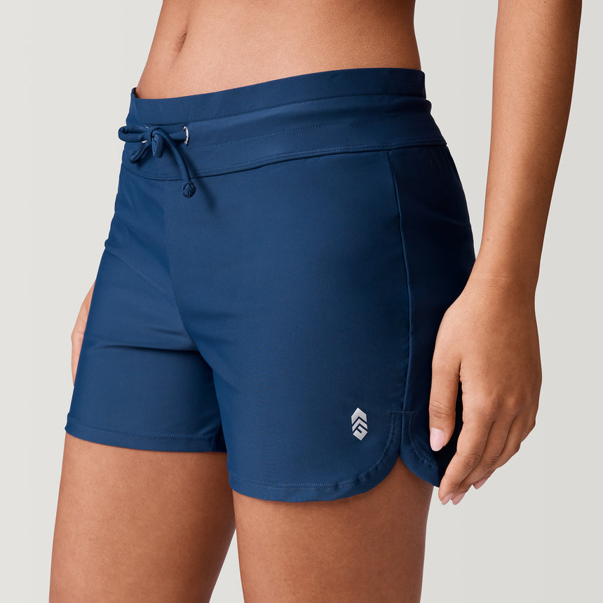 [Model is 5’9” wearing a size Small.] Women's Drawstring Swim Short - Navy #color_navy