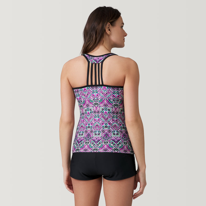 Women's Mosaic Mirage Lace Up Racerback Tankini Top