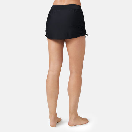 [Model is 5’9” wearing a size Small.] Women's Side Shirred Swim Skirt - S - Black #color_black