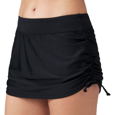 [Model is 5’9” wearing a size Small.] Women's Side Shirred Swim Skirt - S - Black #color_black