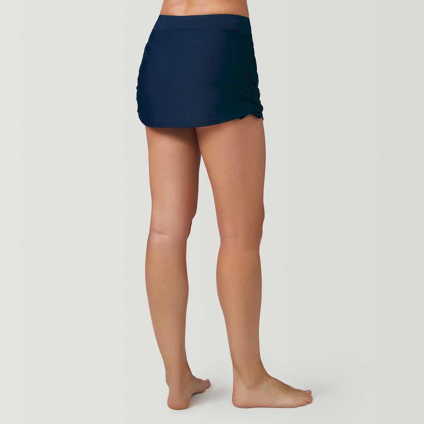 [Model is 5’9” wearing a size Small.] Women's Side Shirred Swim Skirt - S - Navy #color_navy