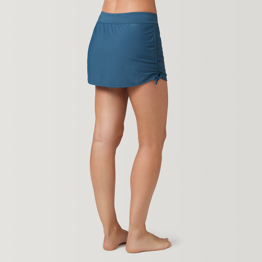 [Model is 5’9” wearing a size Small.] Women's Side Shirred Swim Skirt - S - Slate #color_slate