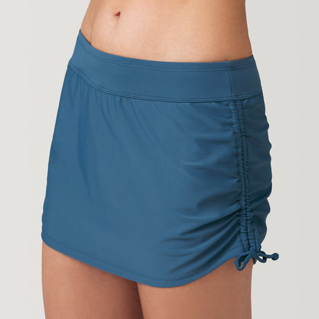 [Model is 5’9” wearing a size Small.] Women's Side Shirred Swim Skirt - S - Slate #color_slate