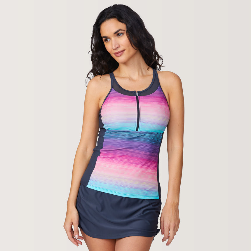 Women's Mirage Mesh Zip-Up Tankini Top