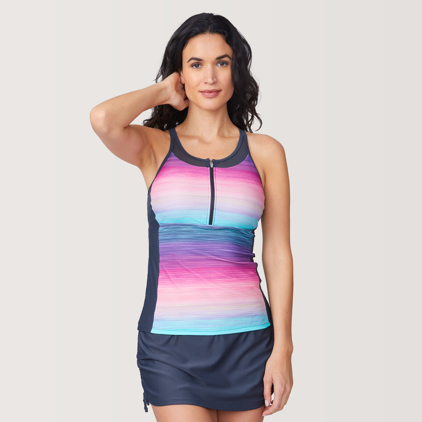 Women's Mirage Mesh Zip-Up Tankini Top