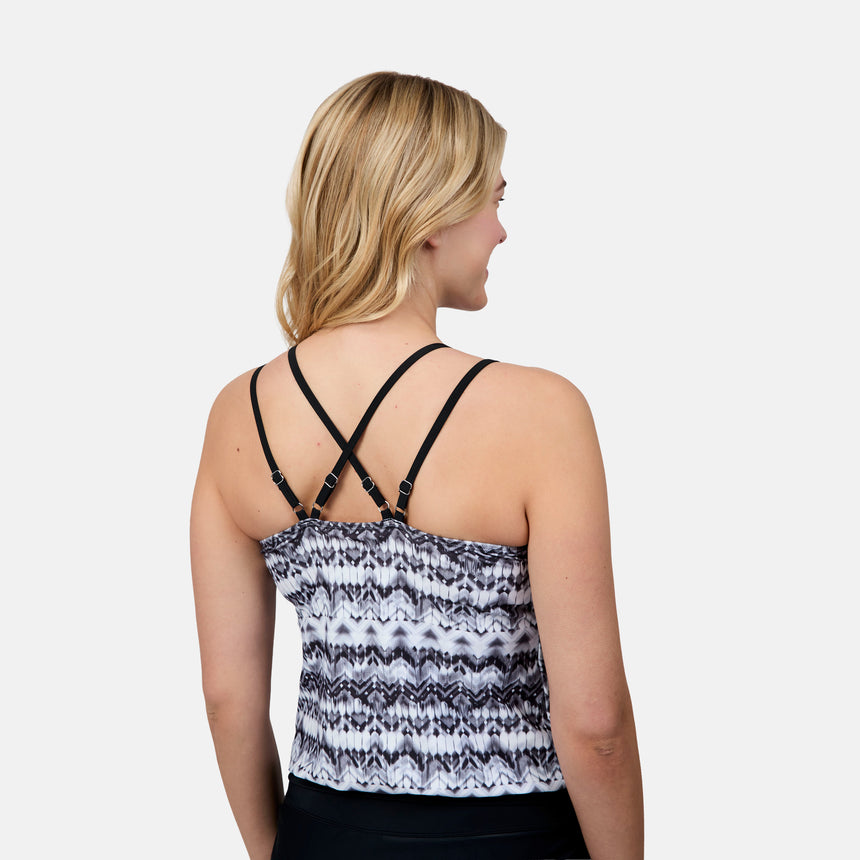Women's Ikat Double Strap Cut Out Blouson Tankini Top
