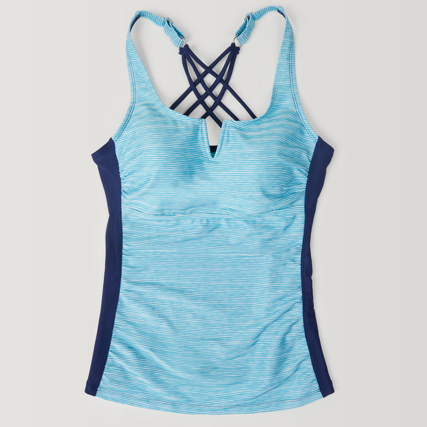 Women's Textured Stripe Notch Front Tankini Top