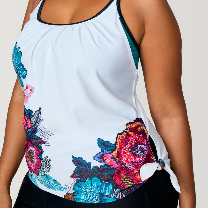 Women's Plus Size Seashore Blossom Side Tie Blouson Tankini Top