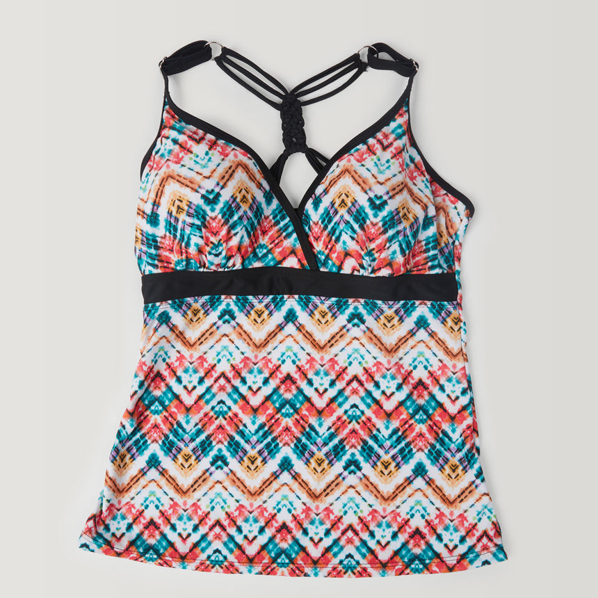 Women's Zigzag Zest Macrame Back Tankini Top