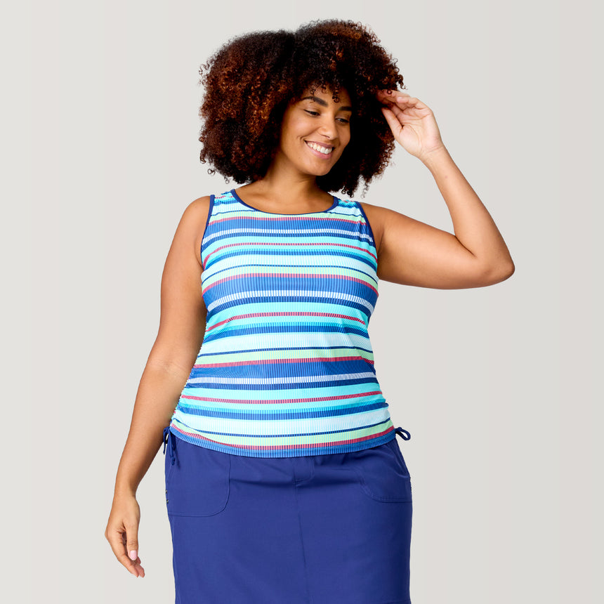 Women's Plus Size Marina Stripe Full Side Shirring Tankini Top